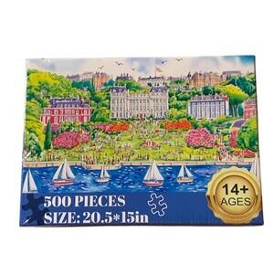 eeBoo 500 Piece Jigsaw Puzzle Scenic Mansion & Sailboats Landscape